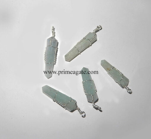 GreenAventurineSilverDouble PointWireWrapped-Pendant