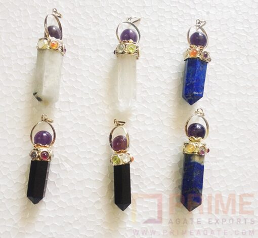 MixChakraPencilPointWithAmethystBeads-Pendant