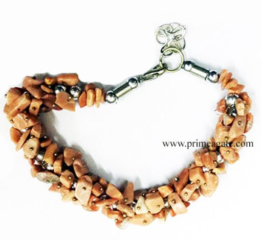 PeachAventurineChipsFuseWire-Bracelet