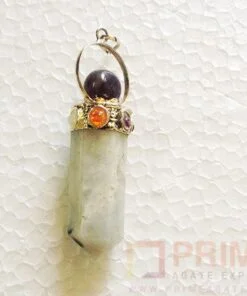 RainbowMoonstoneChakraPencilPointWithAmethystBeads-Pendant