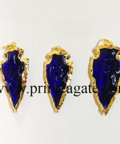 BlueColourGlassElectroplatedArrowhead-Pendants