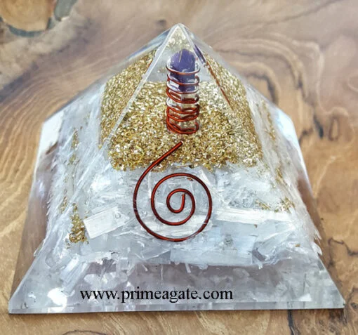 Selenite-Orgone-Pyramid-With-Amethyst-Charge-Point