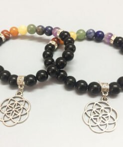 Chakra-Stones-Black-Obsidian-Bracelet-With-Flower-Of-Life